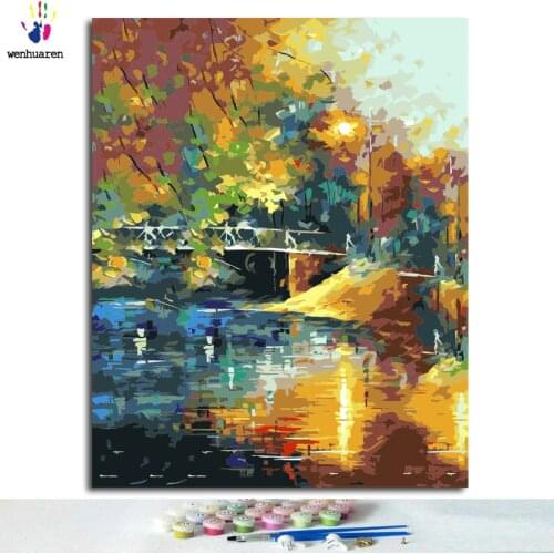 DIY digital oil painting uses paint to color maple landscape by numbers for home decorations