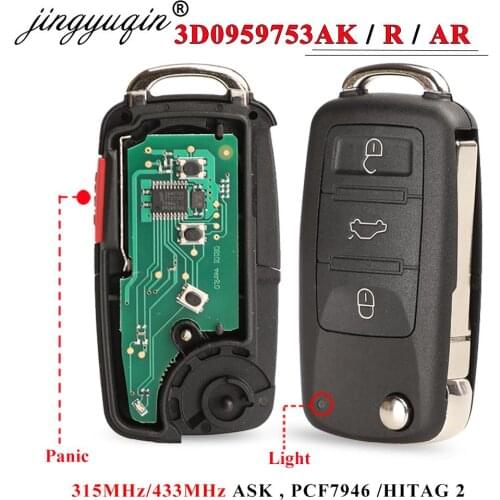 Jingyuqin 3/4 Buttons Remote Key System 315MHz ID46 Flip Remote Car Key Fob For Volkswagen Touareg VW Phaeton 2002-2010