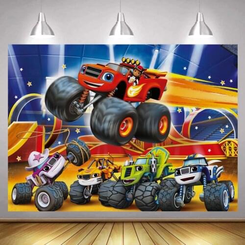 Blaze Monsters Machine Boys Birthday Party Photography Backdrop Truck Cars Party Backgrounds Custom Photocall Table Decor Poster