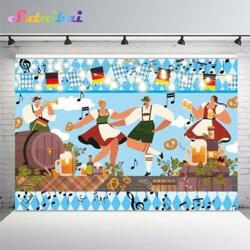 Germany Beer Oktoberfest Banner Backdrop Carnival Music Dance Birthday Party Pretzel Wooden Barrel Photo Background Photocall