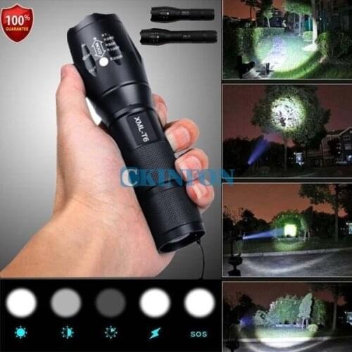 DHL 200Pcs/Lot T6 Led Flashlight 10000 Lumens Lighting Zoomable Torch 5 Modes 18650 Battery Outdoor
