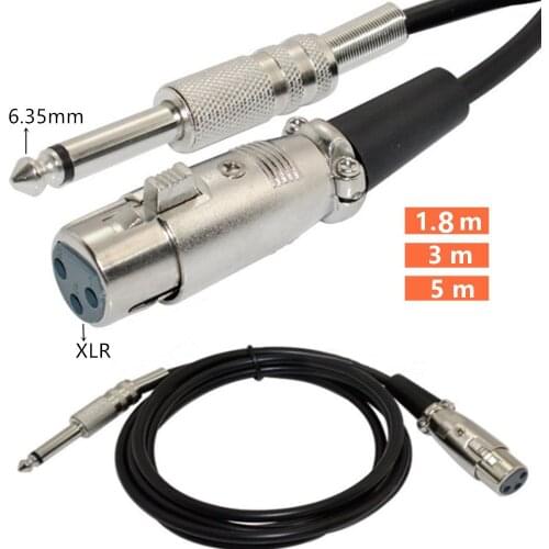 XLR Female to 1/4 Inch TS Cable , XLR 3 Pin Female to 6.35mm TS Male Unbalanced Interconnect Wire Mic Cord for Dynamic Microphon