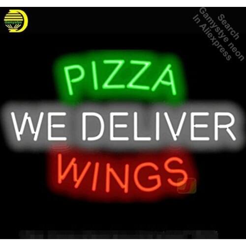 Neon Sign for Pizza Wings We Deliver Neon Tube vintage Bright sign handcraft Lamp Store Displays Tube Glass Neon Flashlight sign