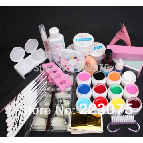 NEW Pro 12 Color UV Gel 8 Zebra Brush Nail Tips Nail Art Tool Kits Sets