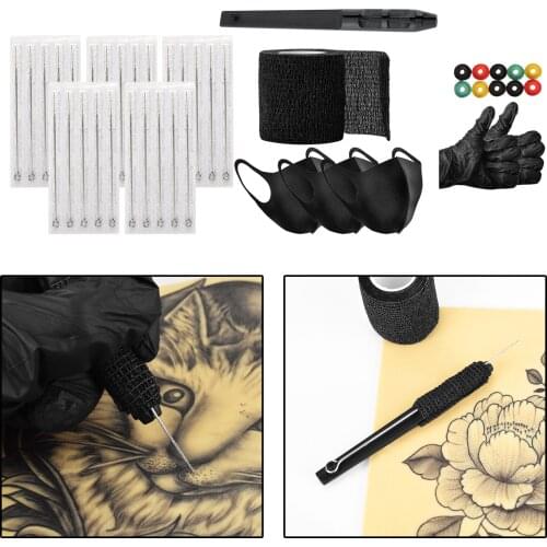 Complete Tattoo Kit Hand Poke and Stick Self cohesive Bandage 5cmx1.8m 10pcs Tattoo Grommets Tattoo Supplies for Beginners