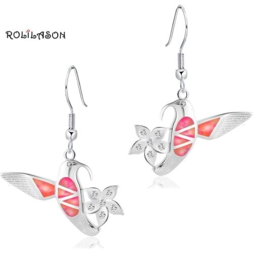 Bird Flower design New style Earrings for women Red Fire Opal Silver Stamped Dangle Earrings Party Fashion Opal Jewelry OE435