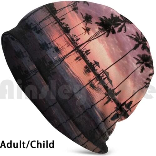 Pool Aesthetic Sunset Tropical Vibes Print Beanies Knit Hat Hip Hop Pool Swim Swimming Water Ocean Beach Summer