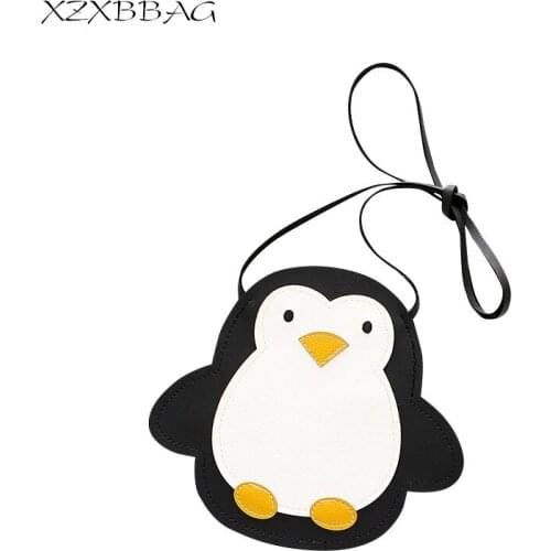 XZXBBAG Cute Penguin PU Leather Messenger Bags Children Cartoon Coin Purse Kids Crossbody Case Little Girl Mini Shoulder Bag