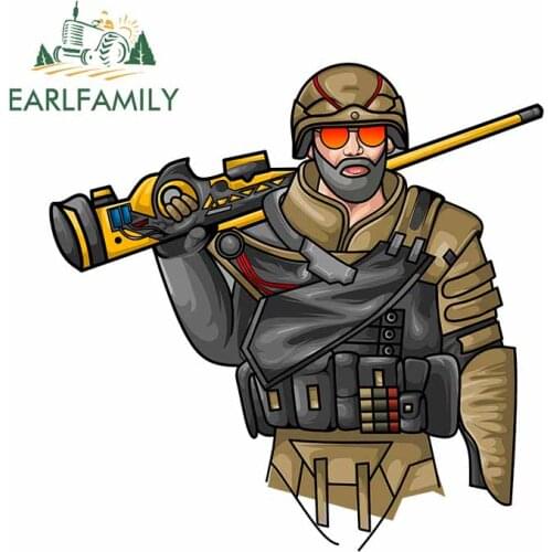 EARLFAMILY 13cm x 12.9cm for Soldier Carried A Sniper Rifle Camper Truck Decal Waterproof Scratch-proof Sticker Vinyl Car Wrap