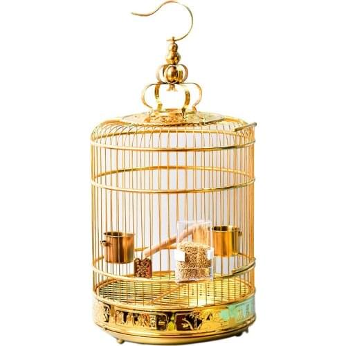 High-end golden bird cage with flower on top and bottom and stainless steel bird cage for big wren and thrush parrot