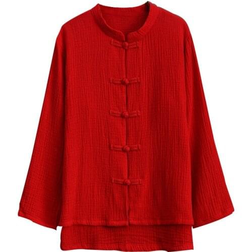 Women stand collar vintage Blouse Long Sleeve Casual Cotton linen Shirt Blouse Button Down Tops Plus size shirts 6XL 7XL 8XL
