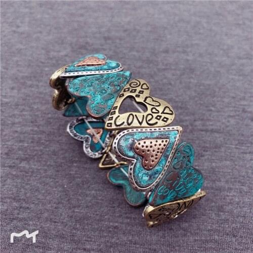 2021 Ins Vintage Lucky Heart Horseshoe Letters Handmade Elastic Bracelets Bohemia Women Party Hip-hop Rock Bohemia Jewelry