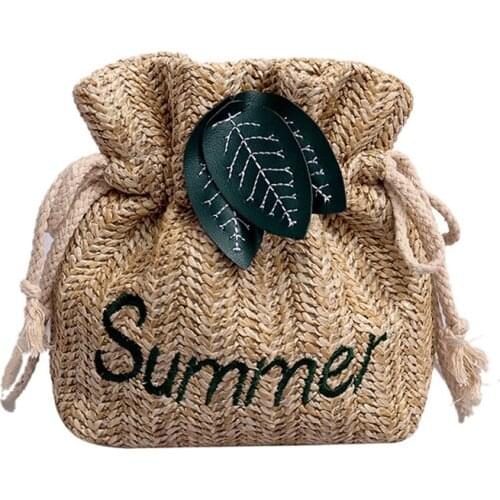 Ladies Embroidered Bucket Shoulder Bags for Women Straw Woven Mini Crossbody Bag Girls Street Fashion Messenger Bags Sac A Main