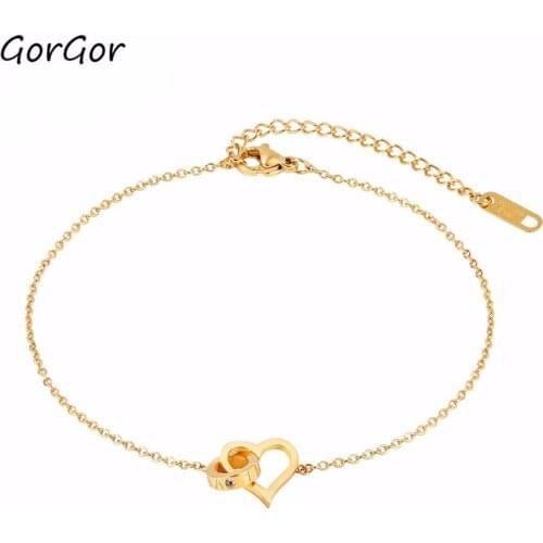 GorGor Korean-style anklet Celebrity New Niche Design Temperament Love Women Titanium Steel Rhinestone Inlaid Foot Chain TZ104