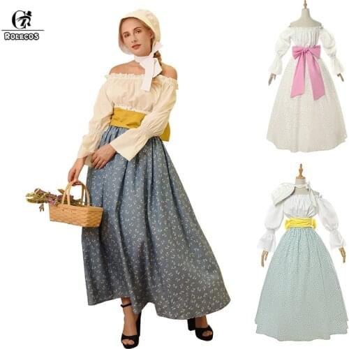 ROLECOS Woman Pioneer Dress Garden Costume Housework Dress Reenactment Costume Civil War Maid Pilgrim California Hat