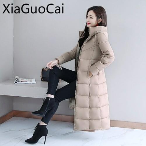 Winter New Arrival Womens Long Coats Cotton Knee Cotton Ladies Parkas Large Size Winter Hooded Female Long Coats