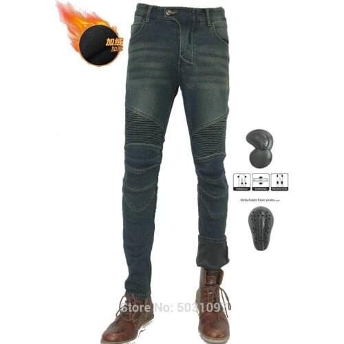 Volero Motorcycle Winter Riding Pants Plus Velvet Warm Moto Jeans Casual Protective Straight Loose Trousers With CE Protectors