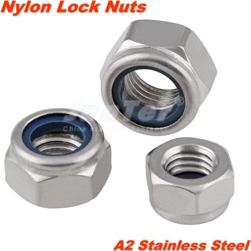 100pcs/lot M2 M2.5 M3 M4 M5 M6 M8 M10 M12 A2 Stainless Steel Metric Thread Nylon Lock Nuts DIN985