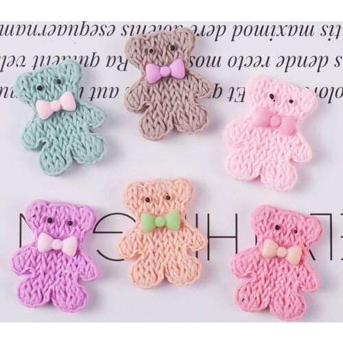20pcs Kawaii Imitation Knitting Bear Resin Craft Flatback Embellishments Phone Scrapbooking Headwear Decor Handmade Diy Material