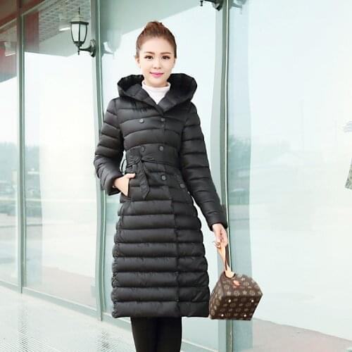 2018 Lycra Standard Full Bow Direct Selling Winter New Woman Long Fashion Buckle Clothes Loose Coat