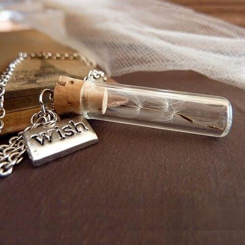 3PCS Dandelion seeds in glass tube vial,Dandelion Necklace,Real Flower Jewelry,Wish Necklace