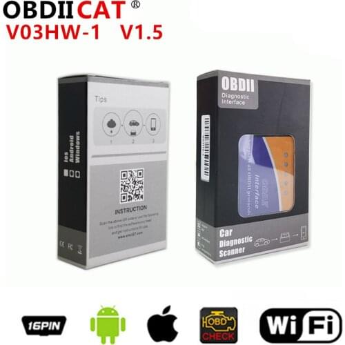 OBDll CAT 50Pcs New Mini OBD V2.1 V1.5 ELM 327 V03HW-1WIFI OBD2 Auto Code Reader WIFI Super For Android / IOS
