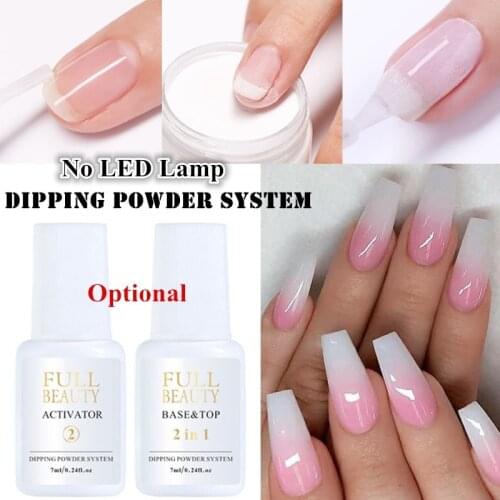 7ml Dipping Powder System Holographic Glitter Dip Pigment Dust Activator Base Top Coat Manicure Acrylic Nail Art Decoration
