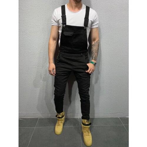 Brand New Men Overalls, Adjustable Shoulder Straps with Pockets Simple Style Solid Color Spring Clothing Denim Jumpsuit Jeans