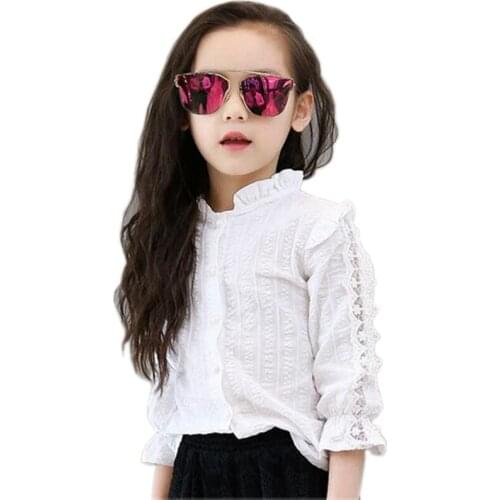 Toddler Teenager Baby Girls White Blouse Fall Lace Bow Girls Tops Kids School Plaid Shirt Long Sleeve Children Clothing JW4081