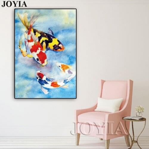 No Frame) Color Koi Fish Canvas Wall Art, Lucky Fishes Wall Painting Print, Retro Wall Decor Picture Living Room Office Decor