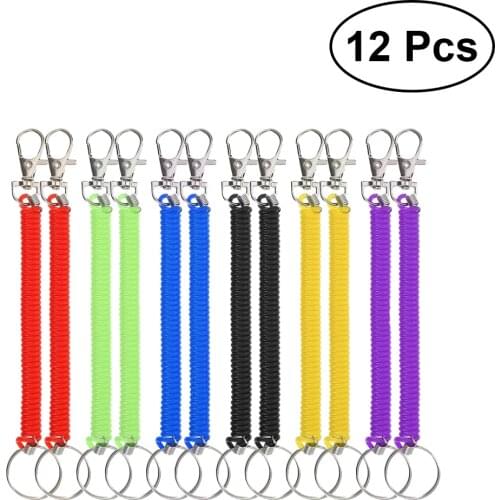 12 Pcs Keyrings Spiral Colourful Stretchy Retractable Key Holder Spring Keyring Plastic Keychain for Gift Present Souvenir