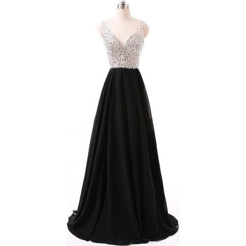 Bealegantom Elegant 2021 V-neck Long Chiffon Prom Dresses Beaded Custom Made Formal Evening Gowns Prom Party Gown PD122
