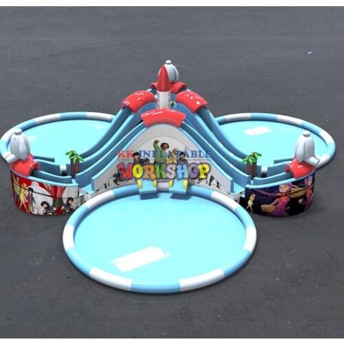 Custom-made three attractive inflatable slides with pools kids water park for sale