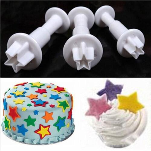 Christmas Cake Decorating Tools Kitchen Tools 3Pcs/Set Mini Star Fondant Cake Decorating Plunger Diy Biscuit Cookies Cutter Mold