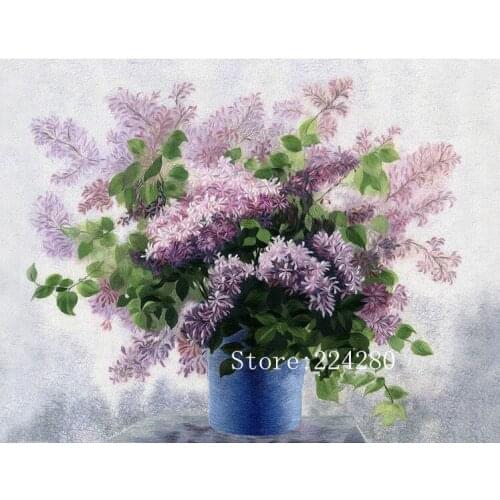 Oil Painting lilac flower Counted Cross Sewing Kits Needlework Crafts 14 ct DIY Art Handmade Home Deco