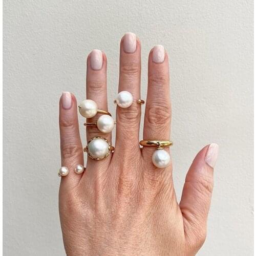 Korean Fashion Bir Round Imitation Pearl Rings Set for Women Ladies Gold Color Alloy Adjustable Open Charm Rings Elegant Jewelry
