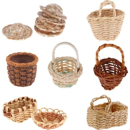 1pc mini Bamboo Basket Simulation Food Basket Model Toys for Doll House Decoration 1/12 Dollhouse Miniature Accessories