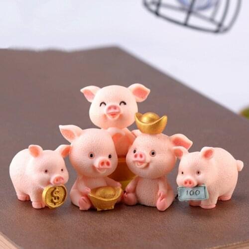 Cute Fortune Pig Resin Miniature Crafts Christmas Pendant Lucky Piggies Cake Topper Decoration DIY Micro Landscape New Year 2021