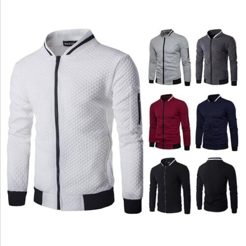 Baseball Jacket Men Long Sleeve Zipper Crewneck Sweatshirt Hoodless College Harajuku Style Outwear Coat Tops Men Casual Clothing