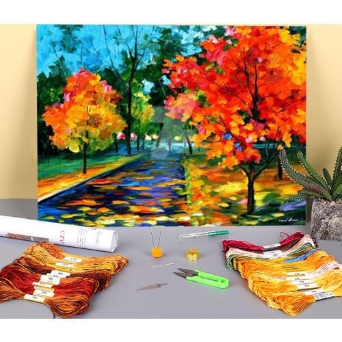 Flame Autumn Pre-Printed 11CT Cross-Stitch Complete Kit Embroidery DMC Threads Handiwork Knitting Painting Craft For Stamped