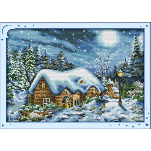 Snow night patterns Cross Stitch Kits canvas Printed pattern Winter Scenery Embroidery Needlework Fairy tale Cross-stitch set