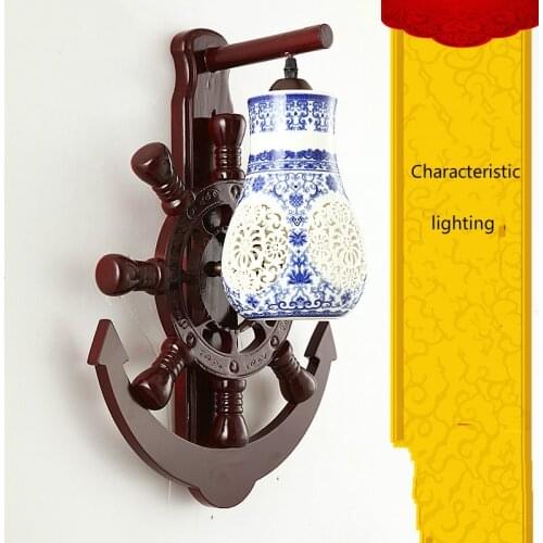 Chinese style wall lamp antique ceramic ofhead lamps classical decoration lamp 8070
