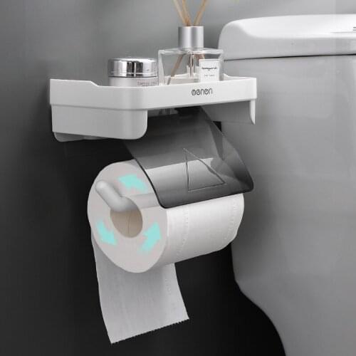 Wall Mount Toilet Paper Holder Bathroom Waterproof Tissue Rack Punch Free Roll Holder With Storage Shelf Bathroom Accessories