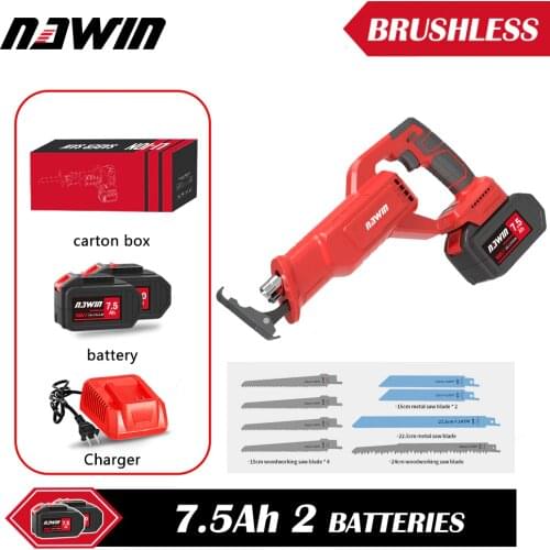 NAWIN 20V Cordless Lithium Battery Reciprocating Saw Wood/Metal/PVC Cutting aber Saw Portable Max. 7.5Ah Battery Woodwoking