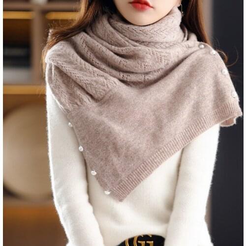 New fashion all-match pure color knitted cashmere scarf Ladies high-end autumn and winter wool Pearl scarf shawl FRSEUCAFbrand