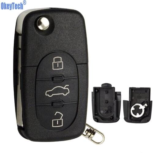 OkeyTech Folding Flip Car Remote Key Shell Fob For A-udi TT A4 A6 A8 Quattro 2 3 Buttons Replacement Case With Uncut Blade