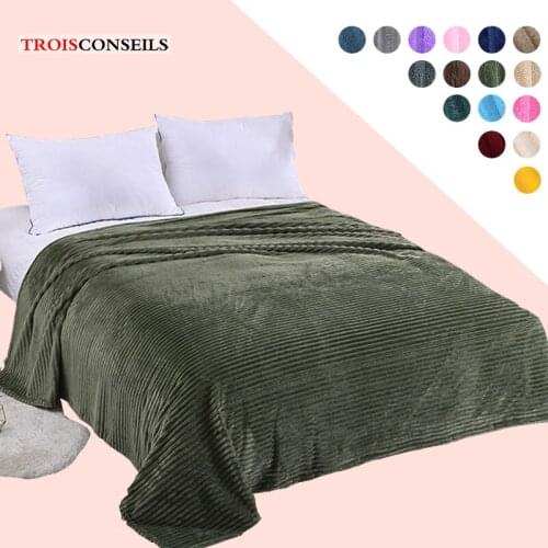 Promotion New Striped Bed Blanket Green Color Soft Flannel Single Queen King Warm Plaids Cama Thow For De Mantas Beds Blankets