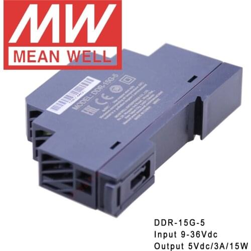 Original Mean Well DDR-15G-5 Din Rail Type DC-DC Converter meanwell 5V/3A/15W DC to DC Power Supply 9-36Vdc input