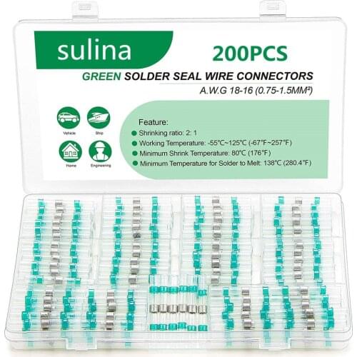 200PCS Solder Seal Wire Connectors Heat Shrink Butt Connector Electrical Waterproof Insulated Terminals for Marine Automotive
