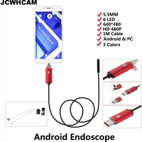 JCWHCAM 5.5MM Endoscope 1M Cable USB Endoscope Android Camera Snake Tube Pipe Inspection USB Endoskop Waterproof Borescope Cam